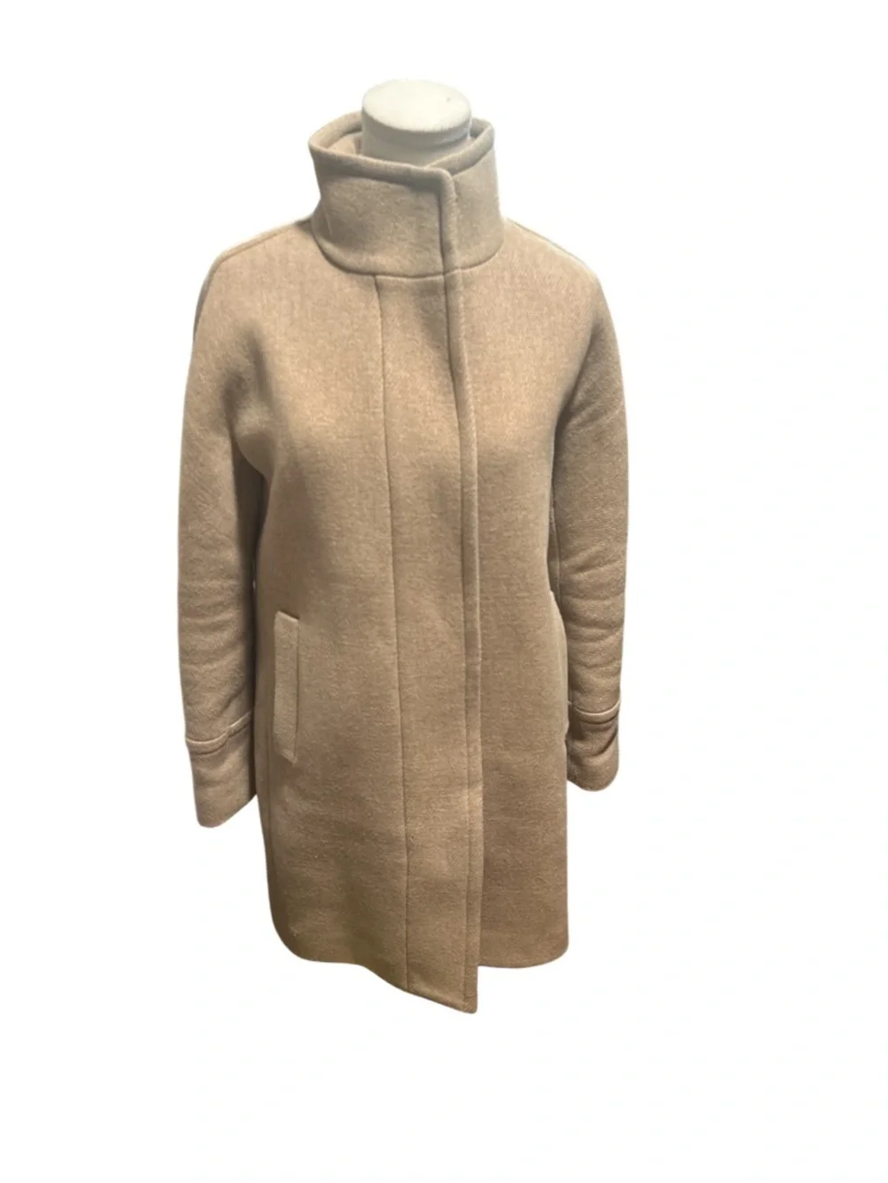 J.Crew Stadium Cloth Wool Blend Camel Pea Coat Nello Gori Size 4 Minimalist - Picture 2 of 10